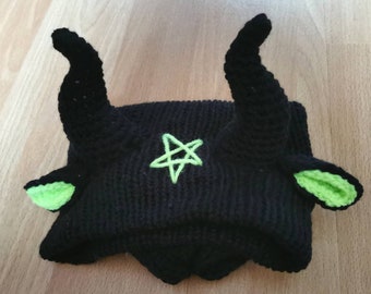 Baphomet Cap, Hoorns Cap, Goat Beanie, Gotische Kleding, Pentagram