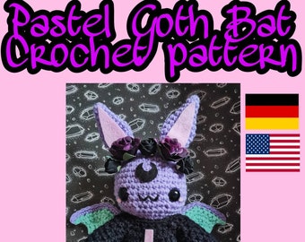 pastel goth bat crochet pattern, goth plush, cute bat pattern, gothic crochet pattern, bat amigurumi, horror crochet pattern, gothic diy