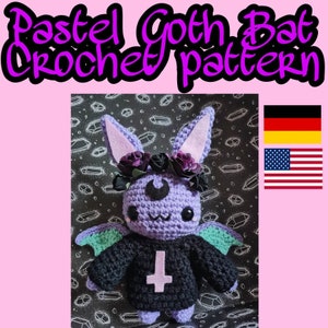 pastel goth bat crochet pattern, goth plush, cute bat pattern, gothic crochet pattern, bat amigurumi, horror crochet pattern, gothic diy