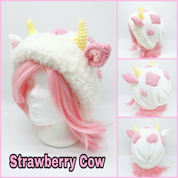 Strawberry Cow Beanie, Erdbeer Kuh Mütze