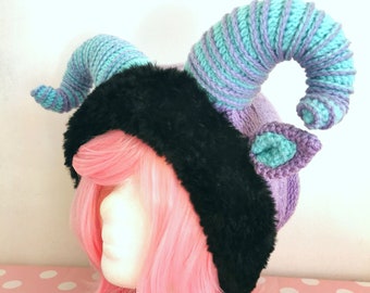 Ram horn hat, Baby krampus Beanie, aries hat, baphomet beanie, gothic beanie, gothic clothes, goth accessoires, devil beanie, witchcraft