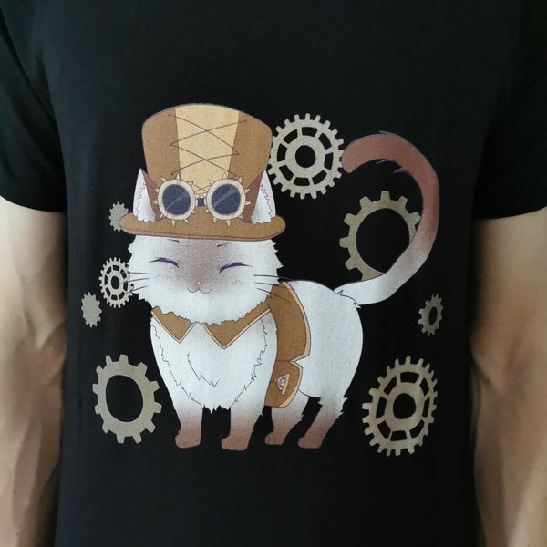 Steampunk Katze T-Shirt, Unisex S-5XL , Steampunk Kleidung, Frauen Geschenk, Herren Geschenk, T-Shirt mit Tiermotiv, viktorianische Kleidung