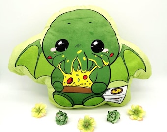 Pizza Cthulhu kussensloop/sierkussen, Cthulhu decoratief kussen, kawaii Cthulhu, anime- en mangastijl, fastfood, H.P. Lovecraft