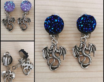 Dragon ear clips glitter stone fantasy earrings