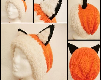 fluffy Fox beanie, Autumn Accssoires, Fox Cosplay, Furry hat, hat with ears, handmade beanie, cute children hat, gift for her, christmasgift