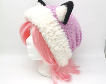 fluffy Cat Hat, Cute Winter Hat, Neko Cosplay, Pastel Goth Clothing, Harajuku Accessories, Anime Beanie, Otaku Hat, Halloween Cat, Lolita