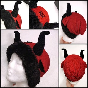 fluffy goat goth hat, gothic clothing, baphomet beanie, pentagram hat, halloween outfit, fall hat, horror gift, witchcraft hat, alternative