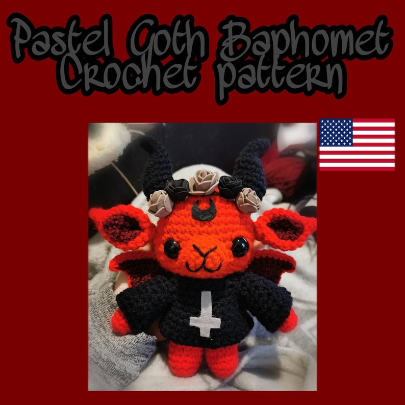 Pastel Goth Baphomet crochet pattern, baphomet amigurumi/ Kawaii crochet PDF PATTERN, Gothic DIY, Black Philipp crochet, cute Baphomet 