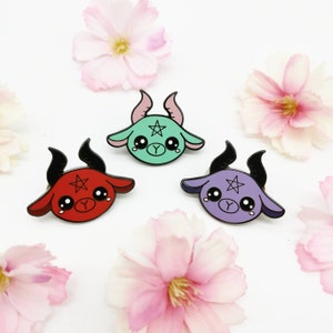 Pastel Goth Baphomet Hard Enamel Pin, süßer Baphomet Pin, Pastel Gothik Outfit, Pentagramm Pin, Witchcraft Anstecker, Harajuku Fashion