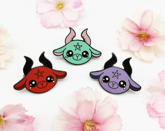 Pastel Goth Baphomet hard enamel pin, cute baphomet pin, pastel gothik outfit, pentagram pin, witchcraft button, harajuku fashion, halloween