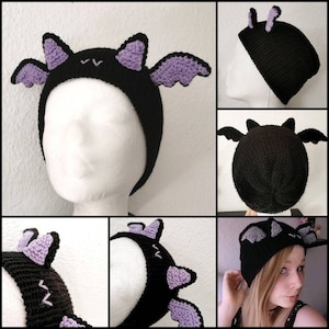 Bat hat pastel goth, gothic clothes, halloween costume, witchy outfit, cute winter hat, pastel goth earmuffs, spooky gift, horror beanie