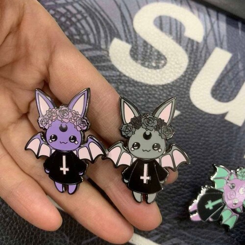 Pastel Goth Bat Hard Enamel Pin Etsy
