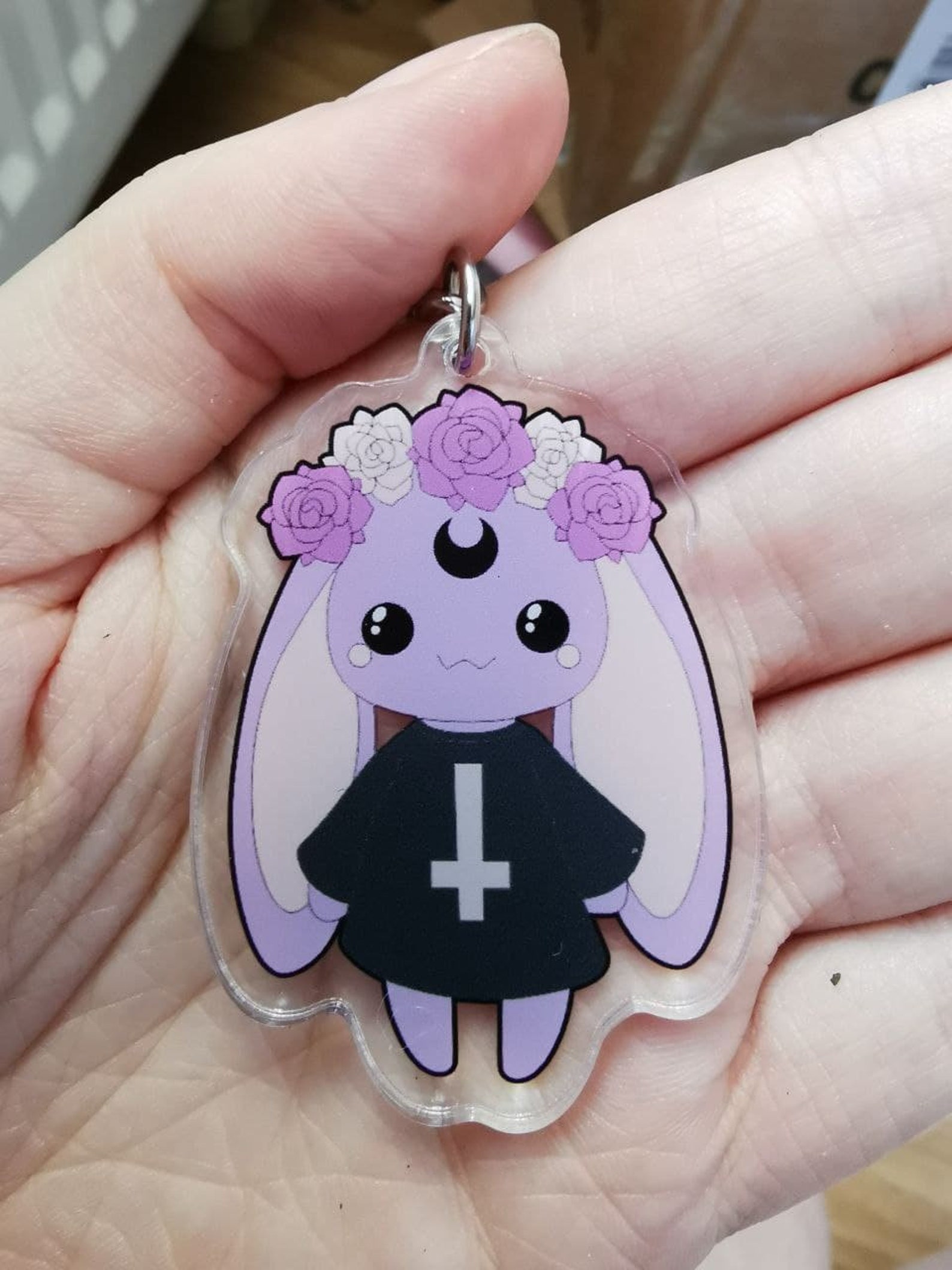Pastel Goth Bunny Acrylic Pendant Goth Keychain Rabbit Etsy
