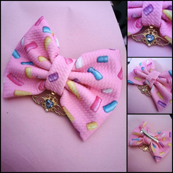 Candy Heart Hair Bow, Pastel Goth Bow, Valentines Day Gift, Cute