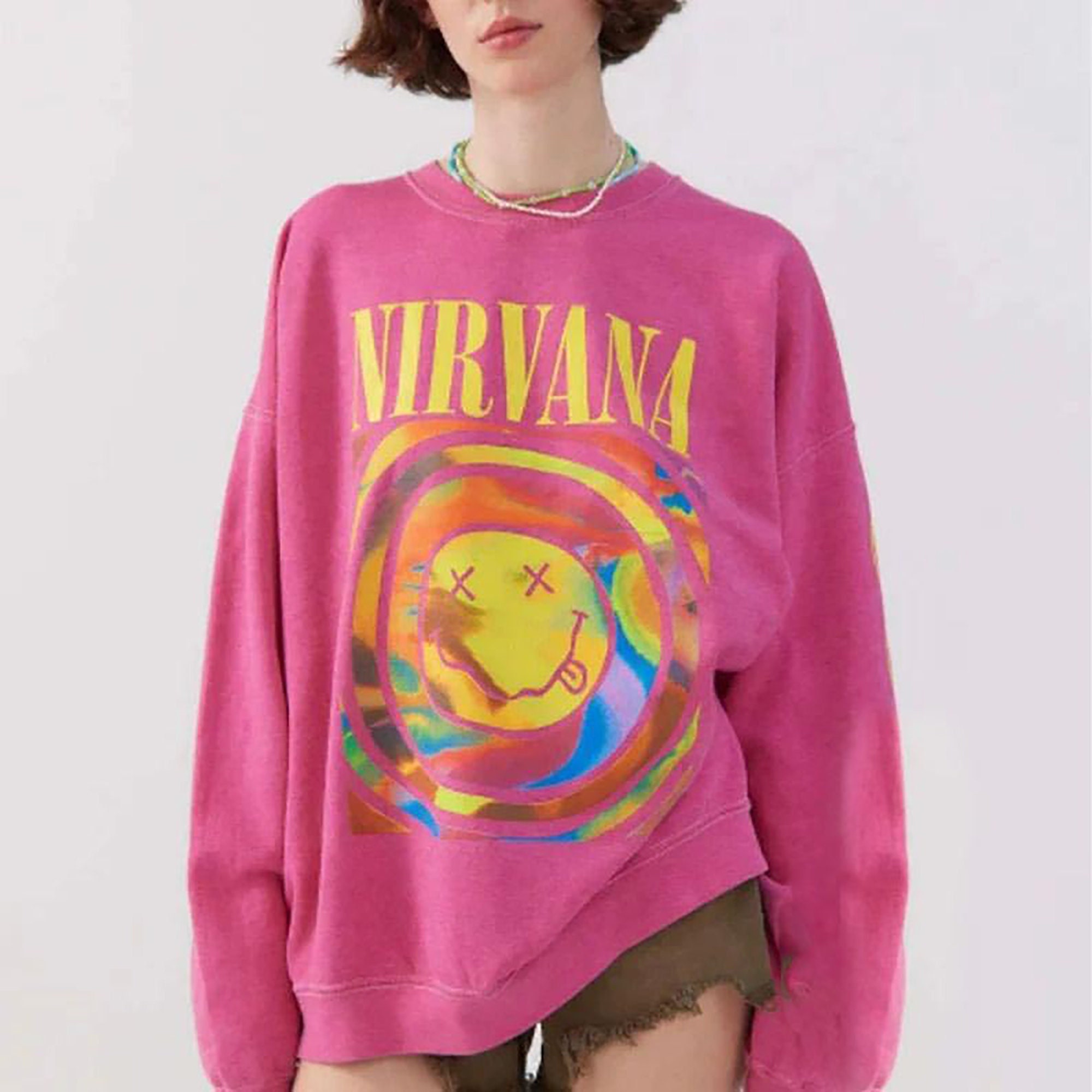Nirvana Smiley Face Unisex Sweatshirt Nirvana Smile Overdyed Sweatshirt sold by Mountaineer French SKU 38622269 25 OFF Printerval