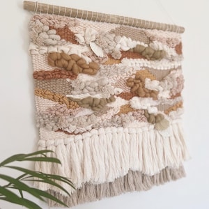 Wall art decoration, minimalist weaving, handmade ceramic, Californian decor, personalized decor, boho, cozy, nature, woven wall