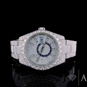 29 CT Moissanite Watch For Christmas Gift, Hip-Hop Diamond Watch, VVS1 White Diamond Automatic Movement Watch, Handcrafted Moissanite Watch