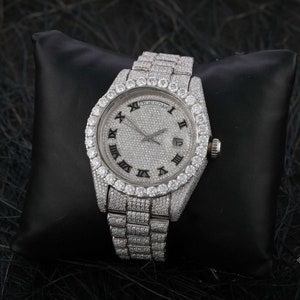 29 CT Moissanite Watch For Christmas Gift, Hip-Hop Diamond Watch, VVS1 White Diamond Automatic Movement Watch, Handcrafted Moissanite Watch