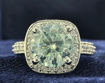 Round Cut Engagement Ring Featuring 2.00 Ct Ice Blue Moissanite Diamond And Glittering Accents-Prong Set In 925 Silver/Gold-A Vintage Piece