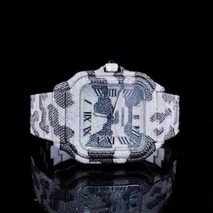 Luxury Moissanite Diamond Watch, Handcrafted Watch For Men, White Moissanite Automatic Wrist Watch, Anniversary Gift For Boyfriend
