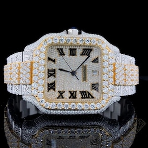 Moissanite Diamond Watch, Handcrafted Watch For Men, White Moissanite Automatic Wrist Watch, Luxury Birthday Gift For Boyfriend