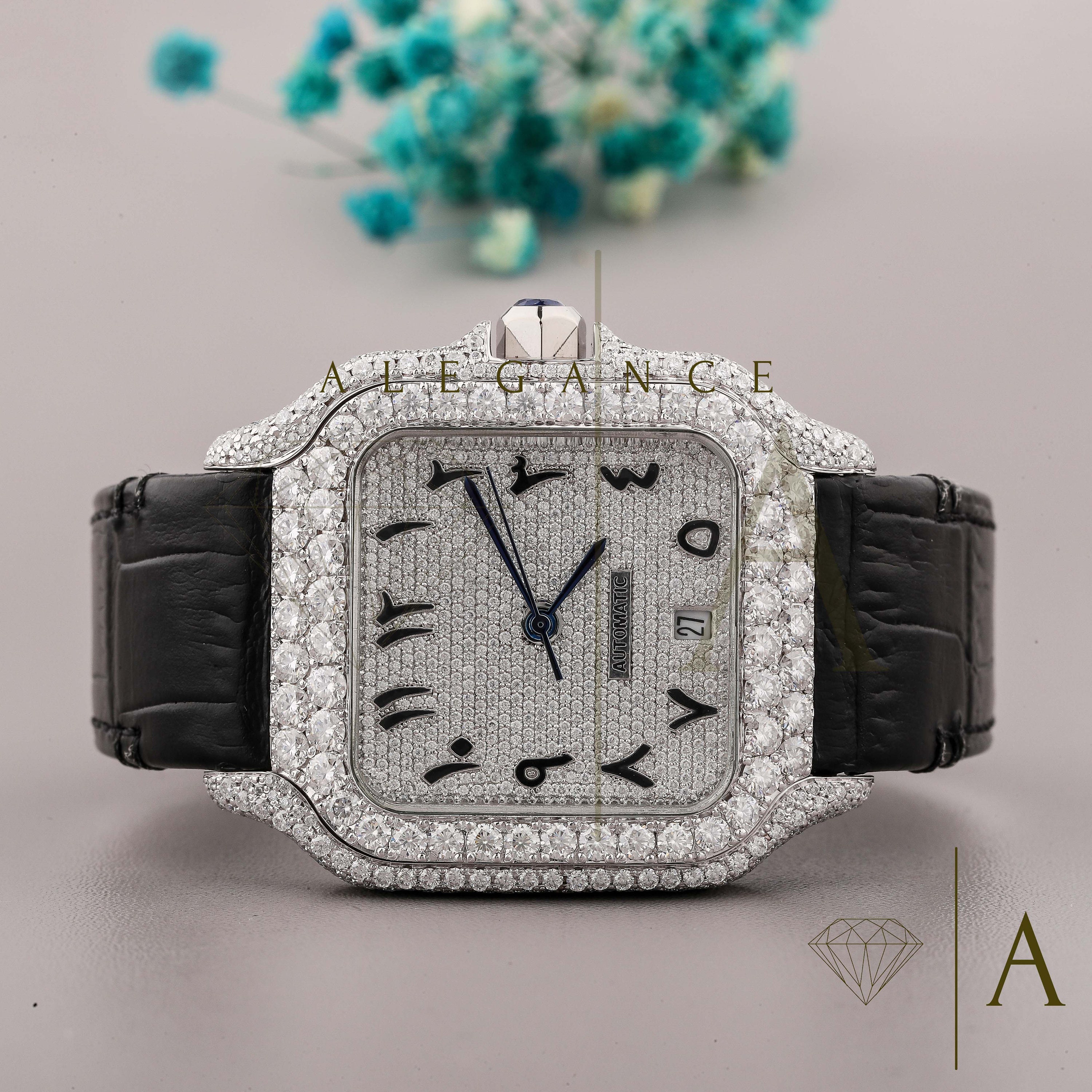 VVS Moissanite Watch, Hip-Hop Diamond Watch, Handcrafted Moissanite Watch, Automatic Movement Diamond Watch, Luxury Arabic Dial Watch