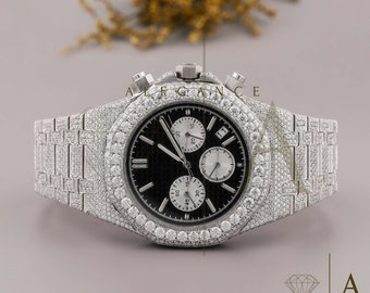 Unique Designer Watch, VVS1 Diamond Watch, Moissanite Watch, Handcrafted Watch With Moissanite Studded Case, Rare Moissanite Watch