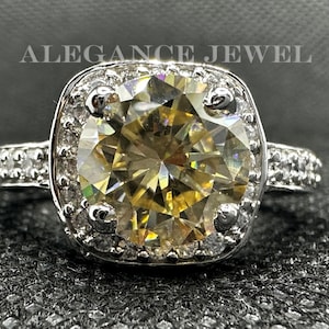 Stunning Engagement Ring - 3.02 Ct Yellow Round Moissanite Diamond, Crafted in 925 silver, it&#39;s the perfect symbol of your eternal love.