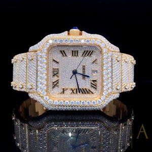 Luxury Moissanite Diamond Watch, Handcrafted Watch For Men, White Moissanite Automatic Wrist Watch, Anniversary Gift For Boyfriend