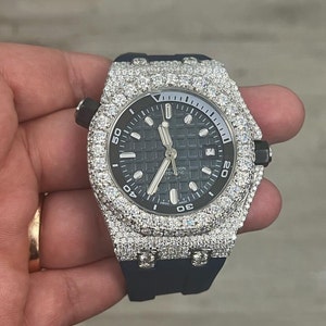 15 CT Moissanite Diamond Watch, Hip-Hop Diamond Watch, VVS1 White Diamond Watch For Valentine Day Gift, Handcrafted Moissanite Diamond Watch