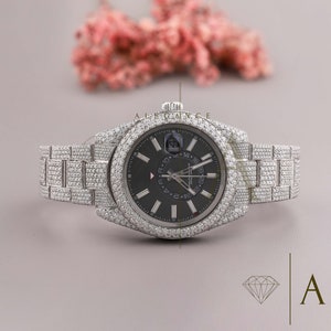 26 CT Moissanite Diamond Watch, VVS1 Moissanite Watch, Hip Hop Moissanite Watch, Luxury Automatic Watch Collection, Watch For Boyfriend