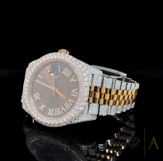 Iced out Watch with Moissanite Luxury Iced Out Watch, Dual Tone