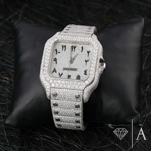 28CT Luxury Moissanite Diamond Watch, Handcrafted Watch For Men, White Moissanite Automatic Wrist Watch, Christmas Gift For Boyfriend,