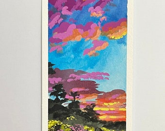 Sunset Over the Hill - Original Gouache Illustration (Matted)