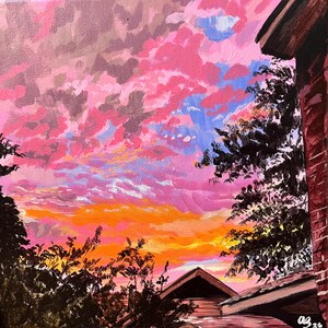 Backyard Sunset - original acrylic painting
