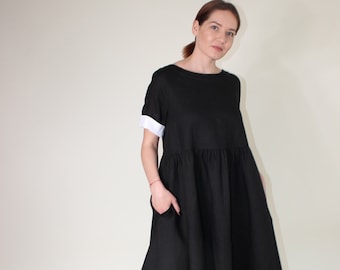 Robe en lin ample avec poches, Robe tunique en lin tendance, Robe d'été en lin grande taille