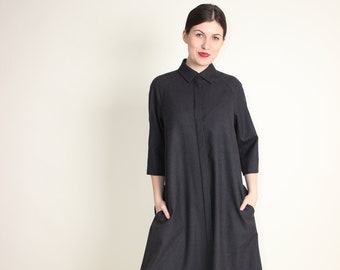 A-line Wool Dress With Pockets, Oversized Loose Winter Dress, Plus Size Minimalist Dress, Wool Maxi Dress