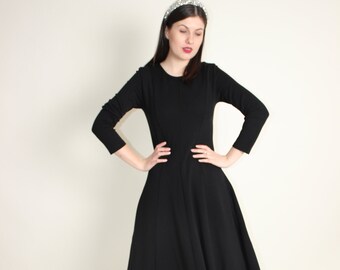 Little Black Dress With Pockets, Fit and Flare Jersey Dress, Black Midi  Party Dress, Vintage Style Occasion Dress - Etsy