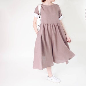 Summer smock linen dress, Casual summer midi dress, Everyday dress with pockets image 5