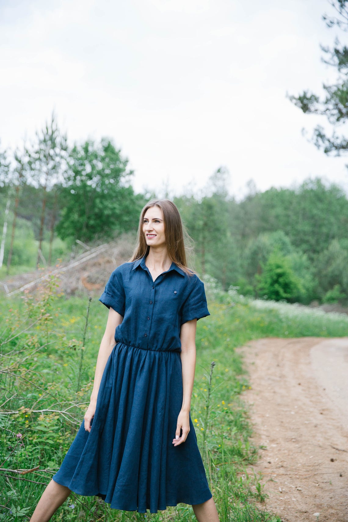 Full Circle Dress With Pockets, Oversized Linen Midi Dress, Plus Size