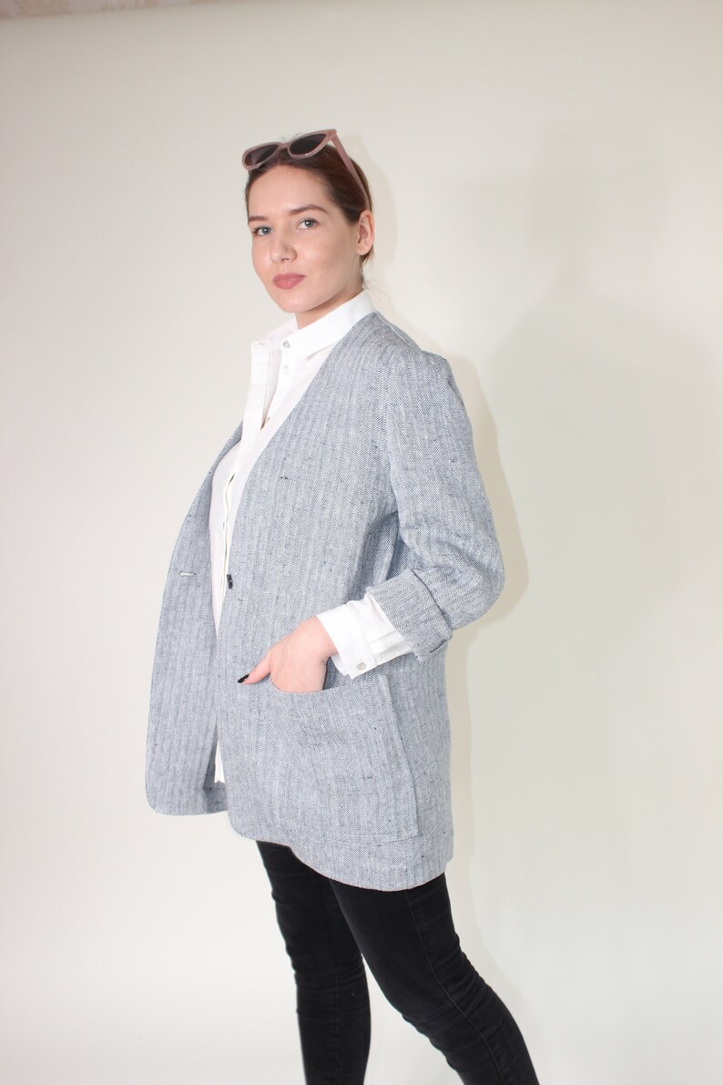 Linen jacket women, Heavy linen jacket, Summer blazer with pockets image 6