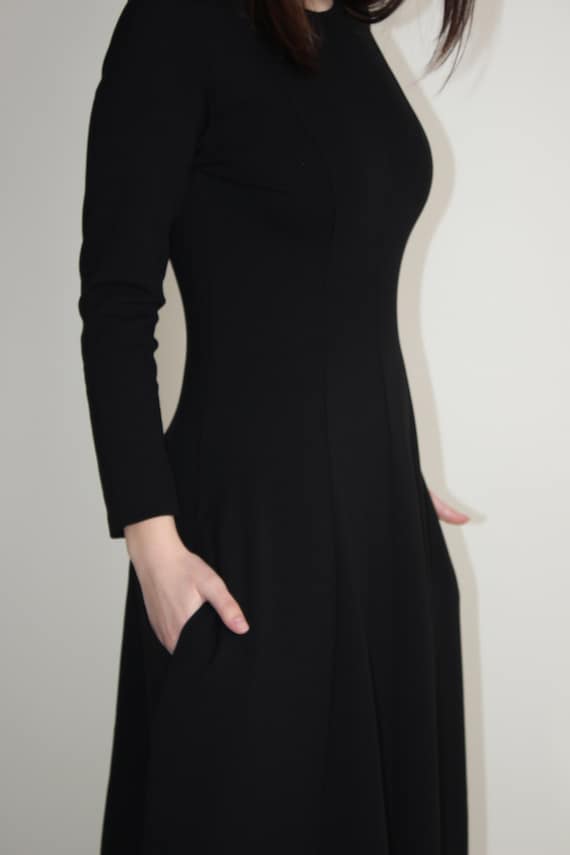 Little Black Dress With Pockets, Fit and Flare Jersey Dress, Black Midi  Party Dress, Vintage Style Occasion Dress - Etsy