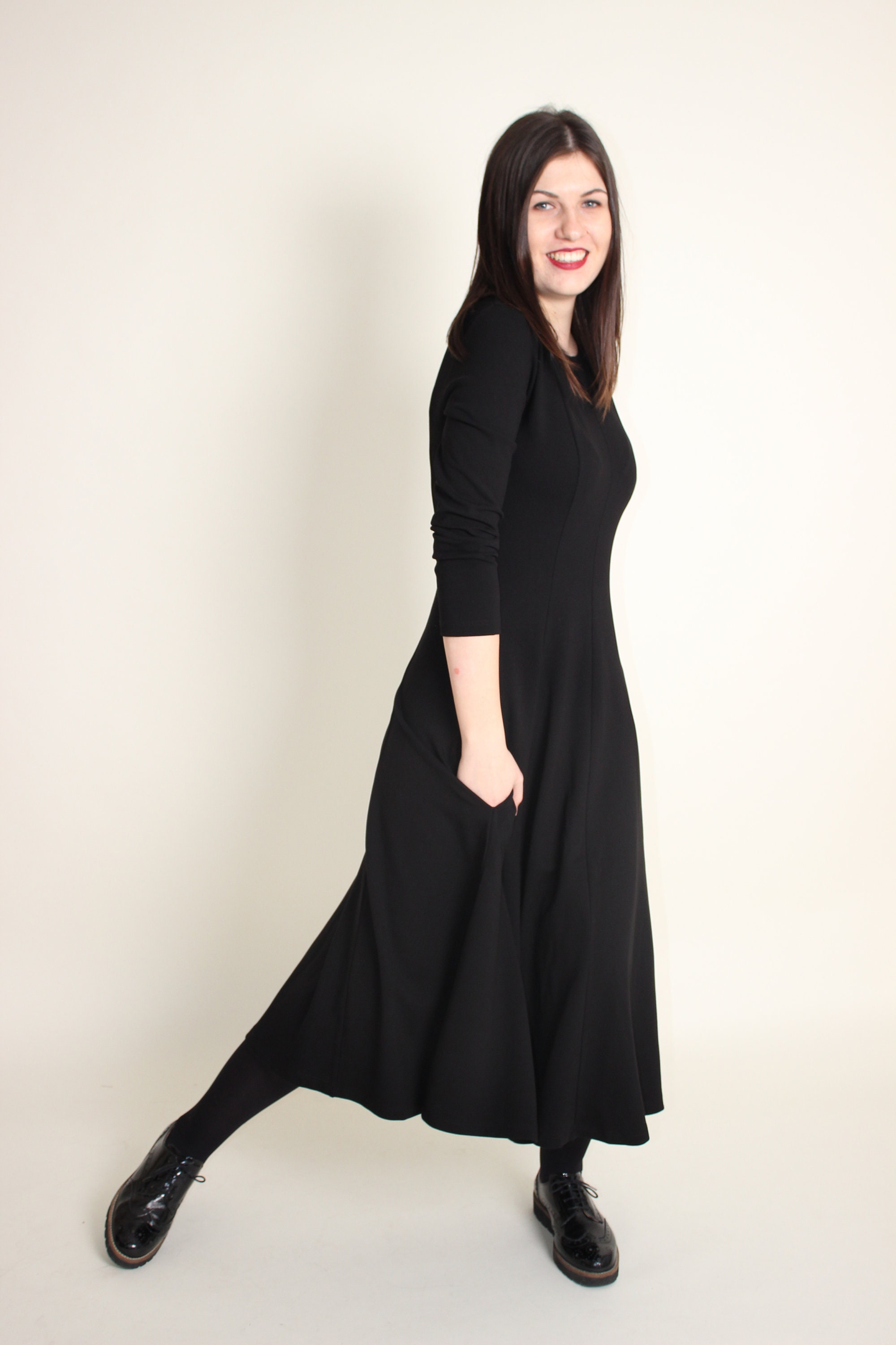 Little Black Dress With Pockets, Fit and Flare Jersey Dress, Black Midi  Party Dress, Vintage Style Occasion Dress - Etsy