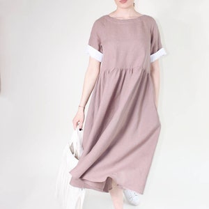 Summer smock linen dress, Casual summer midi dress, Everyday dress with pockets image 9