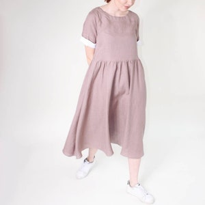 Summer smock linen dress, Casual summer midi dress, Everyday dress with pockets image 3