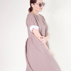 Summer smock linen dress, Casual summer midi dress, Everyday dress with pockets image 7