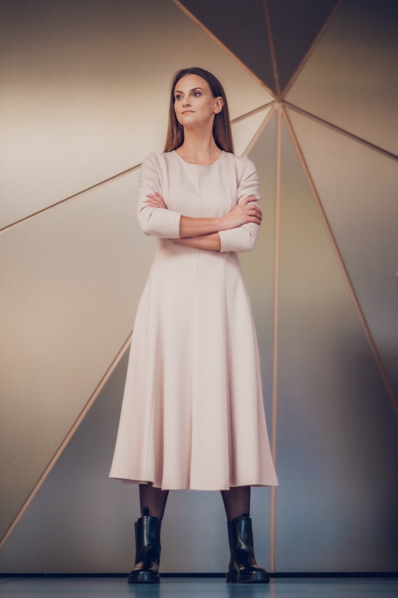 Feminine Viscose Fit and Flare Minimalist Midi Knit Dress With Pockets -  Etsy