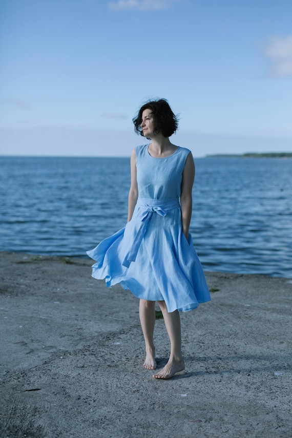 Bridesmaid Dress Wedding Dress Romantic Light Blue Dress Beach Party Dress Summer Day Dress Loose Dress Occasion Dress Boho Dress