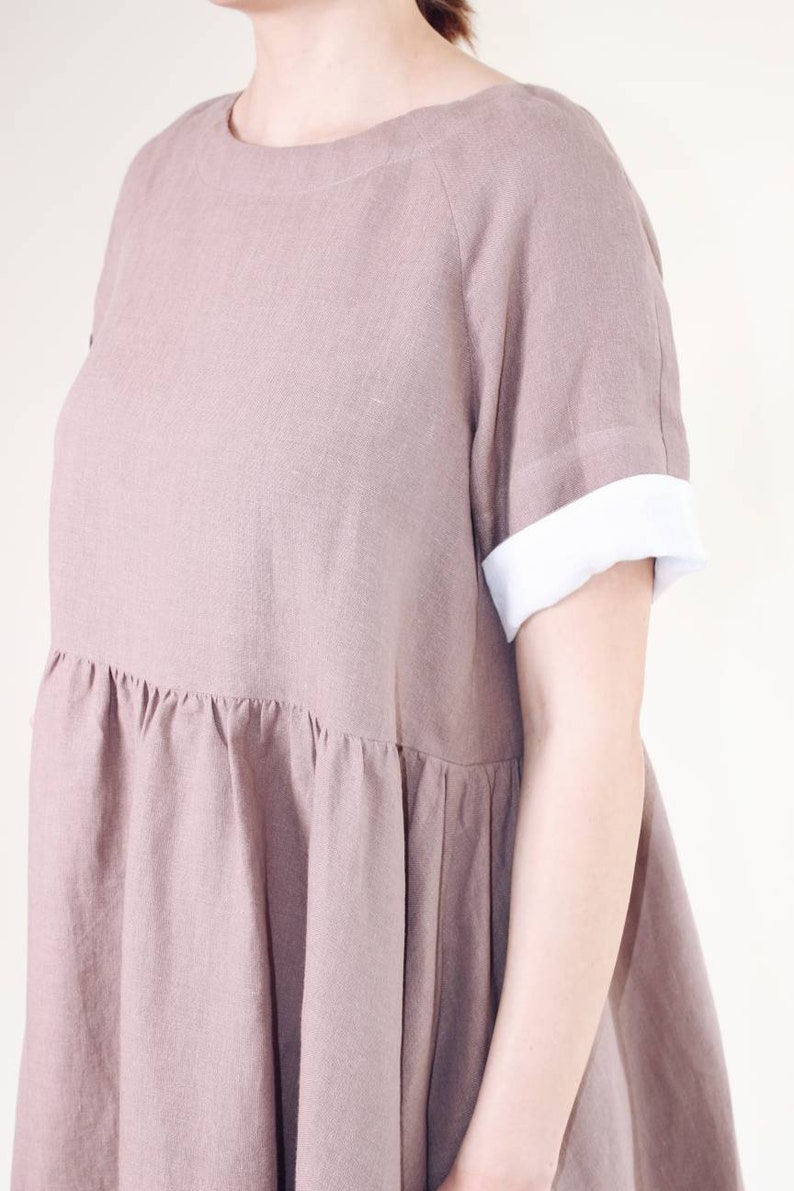 Summer smock linen dress, Casual summer midi dress, Everyday dress with pockets image 4