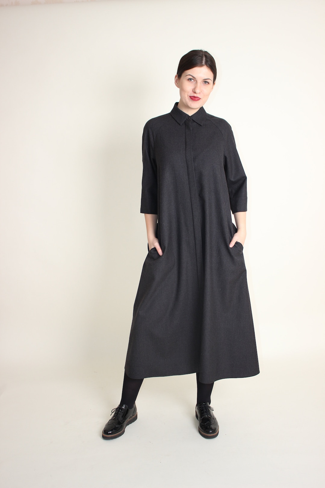 A-line Wool Dress With Pockets, Oversized Loose Winter Dress, Plus Size ...